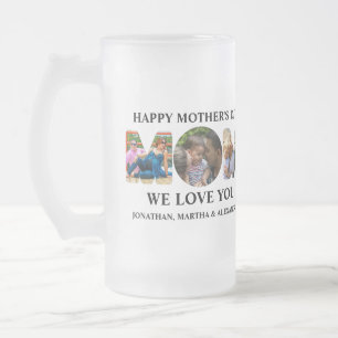 Create your own 3 photo collage Happy Mothers day Frosted Glass Beer Mug