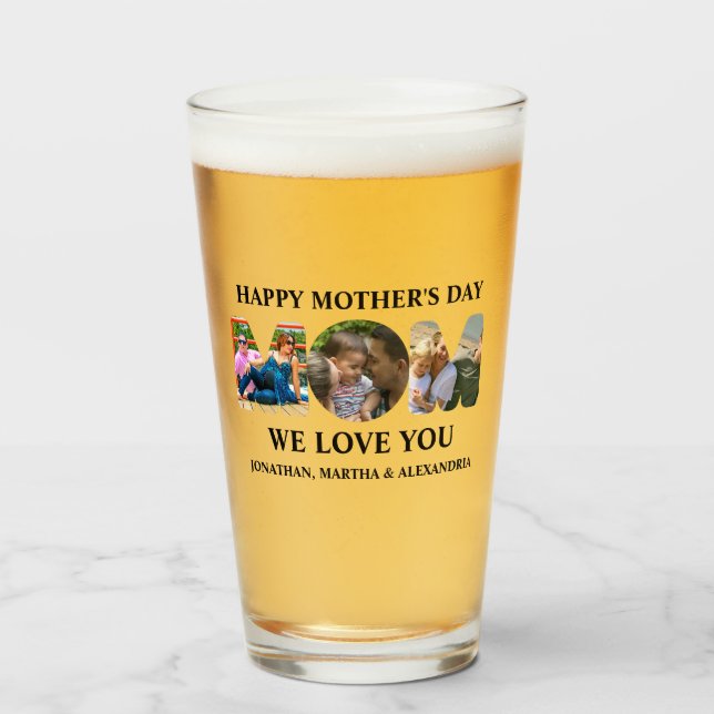 Create your own 3 photo collage Happy Mothers day Glass (Front Filled)