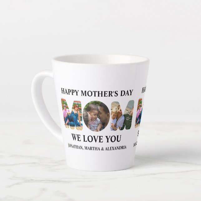 Create your own 3 photo collage Happy Mothers day Latte Mug (Left Angle)