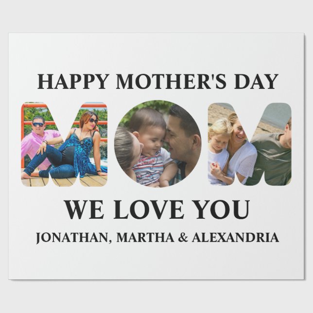 Create your own 3 photo collage Happy Mothers day Wrapping Paper (Flat)