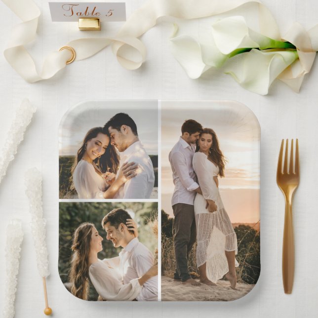 Create Your Own 3 Photo Collage Paper Plate (Wedding)