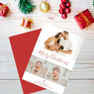 Create Your Own 3 Photo Collage Red Christmas  Holiday Card
