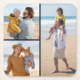 Create Your Own 3 Photo Collage Square Paper Coaster