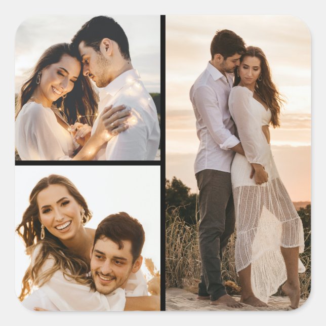 Create Your Own 3 Photo Collage Square Sticker (Front)