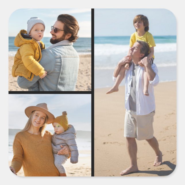 Create Your Own 3 Photo Collage Square Sticker (Front)