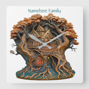 Create Your Own 3D Faux Bois Carved Fairy Mansion Square Wall Clock