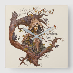 Create Your Own 3D Faux Bois Carved Mystical Dryad Square Wall Clock