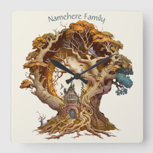 Create Your Own 3D Faux Bois Fairy Tree House Square Wall Clock