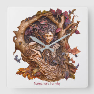 Create Your Own 3D Faux Bois Tree Lady Dryad Square Wall Clock