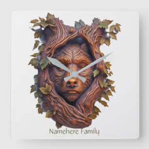 Create Your Own 3D Faux Bois Wood Carved Bear Square Wall Clock