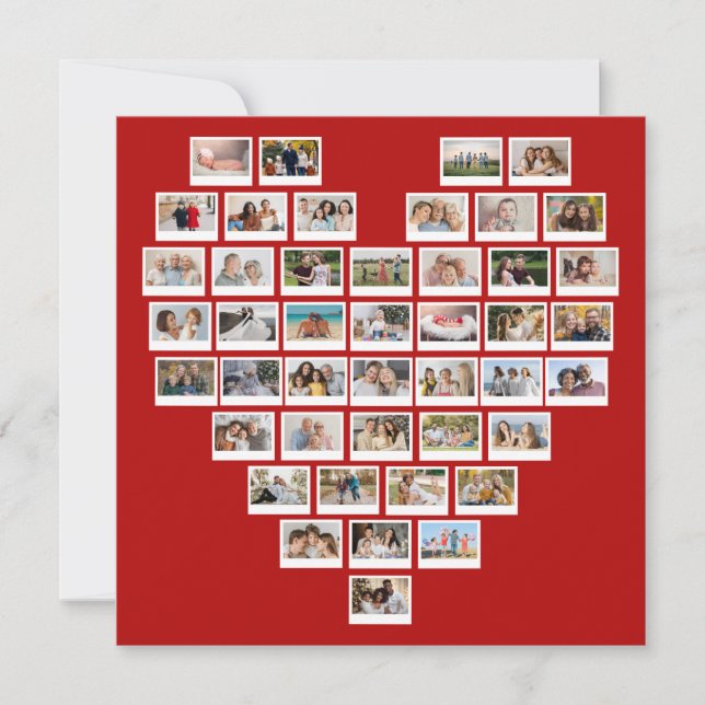 Create Your Own 44 Photo Collage Red Heart Card (Front)