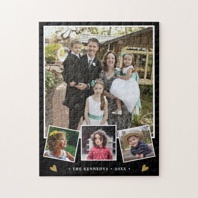 Create Your Own 4 Family Name Photo Collage Black Jigsaw Puzzle (Vertical)