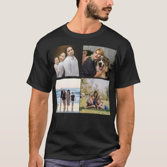 Create Your Own 4 Family Photo Collage Custom T-Shirt (Front)