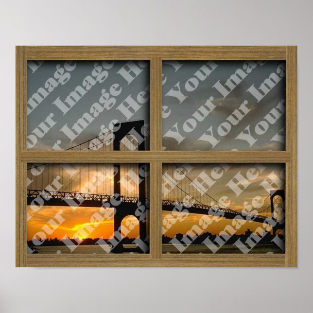 Create Your Own 4 Pane Brown Wood Window Frame Poster (Front)