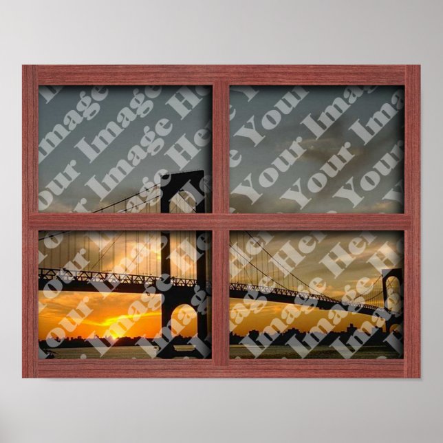 Create Your Own 4 Pane Red Wood Window Frame Poster (Front)
