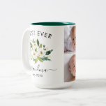 Create Your Own 4 Photo Best Ever Grandma Floral  Two-Tone Coffee Mug<br><div class="desc">Create Your Own 4 Photo Collage Best Ever Grandma White Flowers Green Mug.</div>