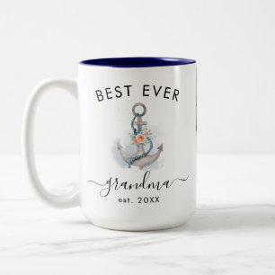 Create Your Own 4 Photo Best Ever Grandma Nautical Two-Tone Coffee Mug