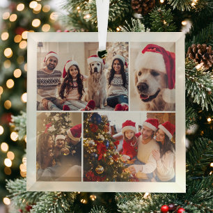 Create Your Own 4 Photo Collage Christmas Glass Tree Decoration