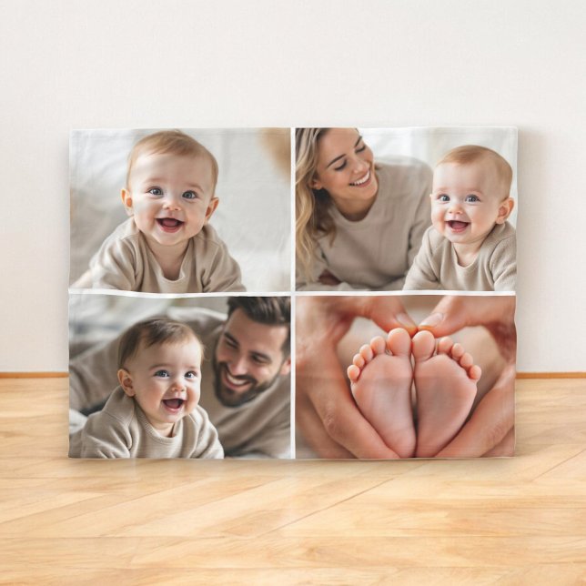 Create Your Own 4 Photo Collage Cute Baby  Fleece Blanket (Creator Uploaded)