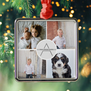 Create Your Own 4 Photo Collage Family Monogram Metal Tree Decoration