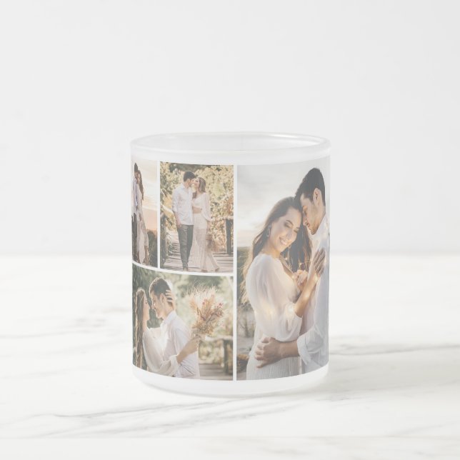 Create Your Own 4 Photo Collage Frosted Glass Coffee Mug (Center)