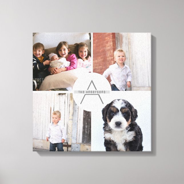 Create Your Own 4 Photo Collage Monogram Canvas Print (Front)