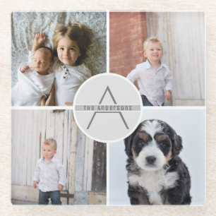 Create Your Own 4 Photo Collage Monogram Glass Coaster