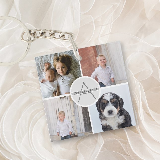 Create Your Own 4 Photo Collage Monogram Key Ring (Creator Uploaded)