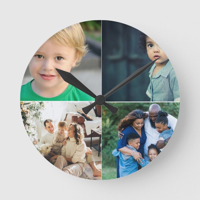 Create Your Own 4 Photo Collage Round Clock (Front)