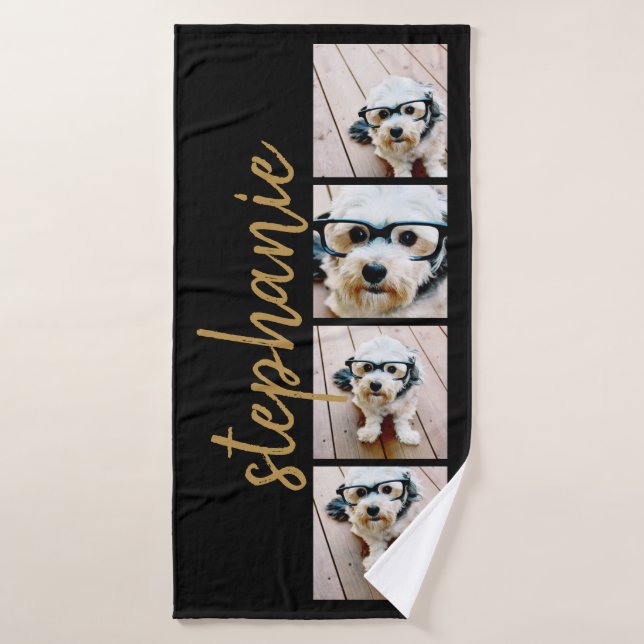 Create Your Own 4 Photo Collage - Script Name Bath Towel (Bath Towel)