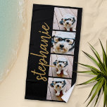 Create Your Own 4 Photo Collage - Script Name Beach Towel<br><div class="desc">Use up to four square or selfie phone photos to create a unique and personal gift. Or you can keep the hipster puppy and make a trendy keepsake. If you need to adjust the pictures,  click on the customise tool to make changes.</div>