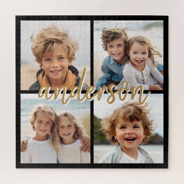 Create Your Own 4 Photo Collage - Script Name Jigsaw Puzzle (Vertical)