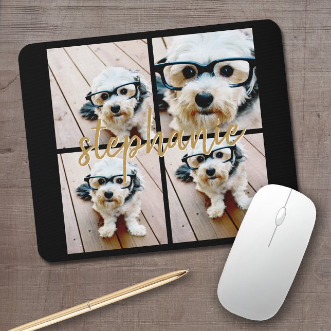 Create Your Own 4 Photo Collage - Script Name Mouse Mat (Personalized Mousepad - Add Your Photos and Text)