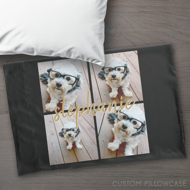 Create Your Own 4 Photo Collage - Script Name Pillowcase (Custom Pillowcase)