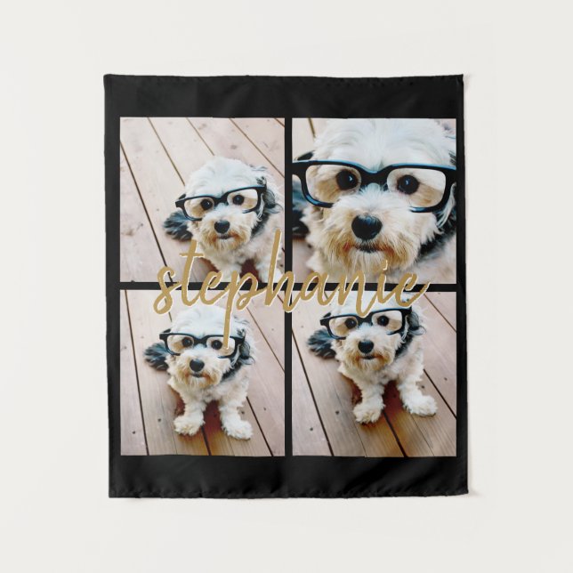 Create Your Own 4 Photo Collage - Script Name Tapestry (Front)