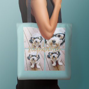 Create Your Own 4 Photo Collage - Script Name Tote Bag