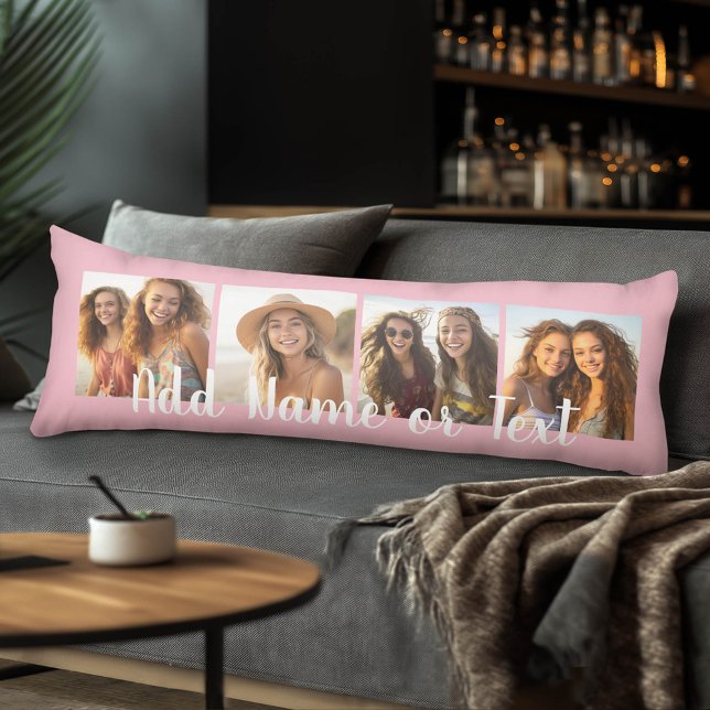 Create Your Own 4 Photo Collage Script Text - Pink Body Cushion (Custom Photo Body Pillow)