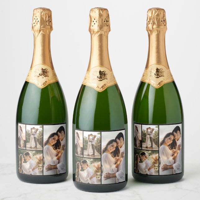 Create Your Own 4 Photo Collage Sparkling Wine Label (Bottles)