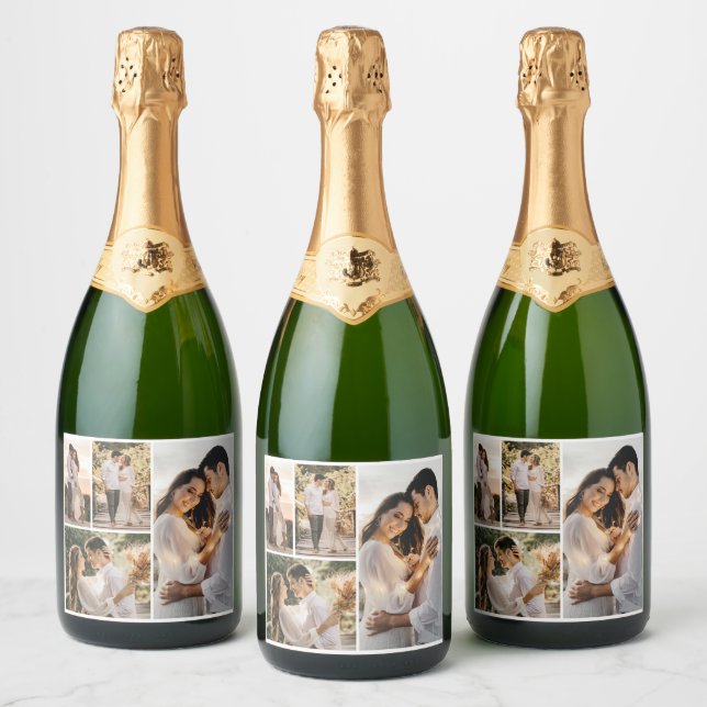 Create Your Own 4 Photo Collage Sparkling Wine Label (Bottles)