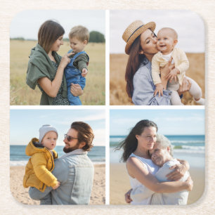 Create Your Own 4 Photo Collage Square Paper Coaster