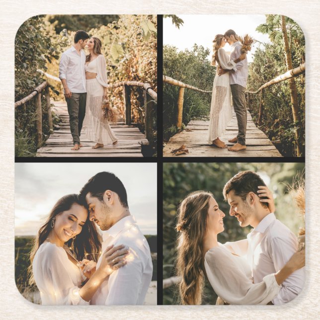 Create Your Own 4 Photo Collage Square Paper Coaster (Front)