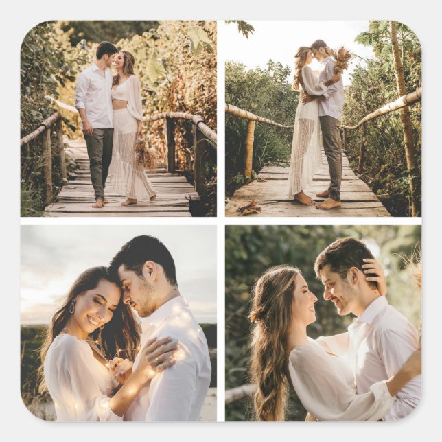 Create Your Own 4 Photo Collage Square Sticker (Front)