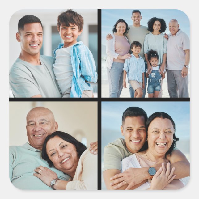 Create Your Own 4 Photo Collage Square Sticker (Front)