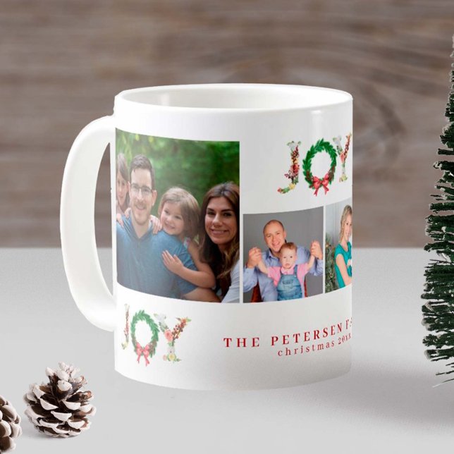 Create your own 4 photo family Christmas joy Coffee Mug (Creator Uploaded)