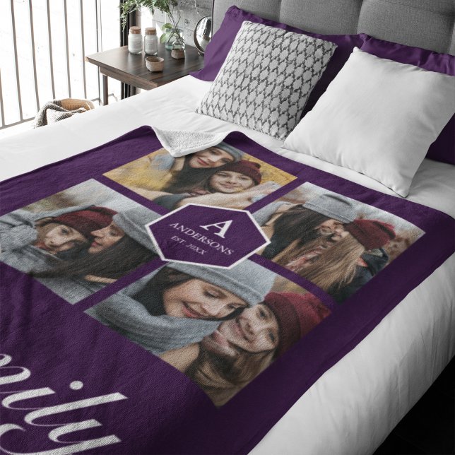 Create Your Own 4 Pictures Family Photo Collage Fleece Blanket (Creator Uploaded)