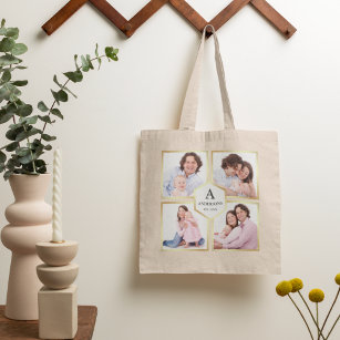 Create Your Own 4 Pictures Family Photo Collage Tote Bag
