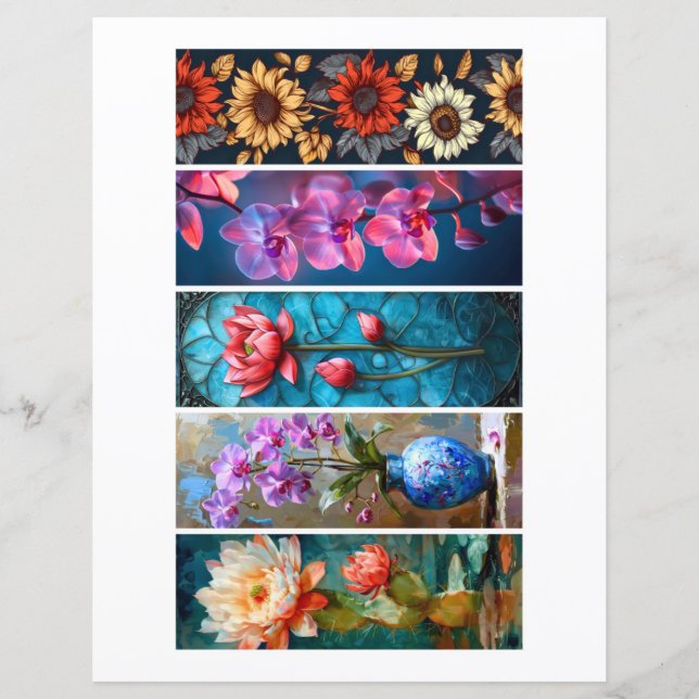 Create Your Own 5 Elegant Floral Bookmarks (Front)