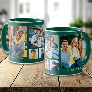 Create Your Own 5 Family Photo Collage Green Mug