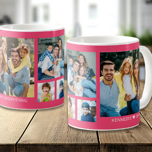 Create Your Own 5 Family Photo Collage Pink Coffee Mug