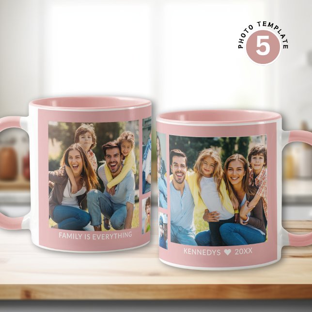 Create Your Own 5 Family Photo Collage Pink Mug (Creator Uploaded)